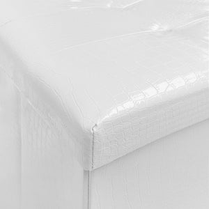 Cassapanca Contenitore Pouf Panca Poggiapiedi Similpelle Pelle Finta Coccodrillo 38x38x38 cm Bianca