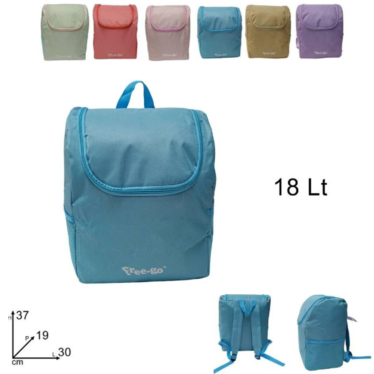 ZAINO TERMICO FREEGO 18 LITRI INTERNO ALLUMINIO VARI COLORI CHIUSURA ZIP VIAGGIO