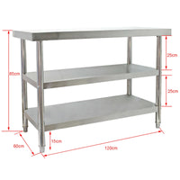 Raffinato tavolo da lavoro in acciaio 120 x 60 x 85 cm 2 ripiani, gambe regolabili in altezza 16_0002498