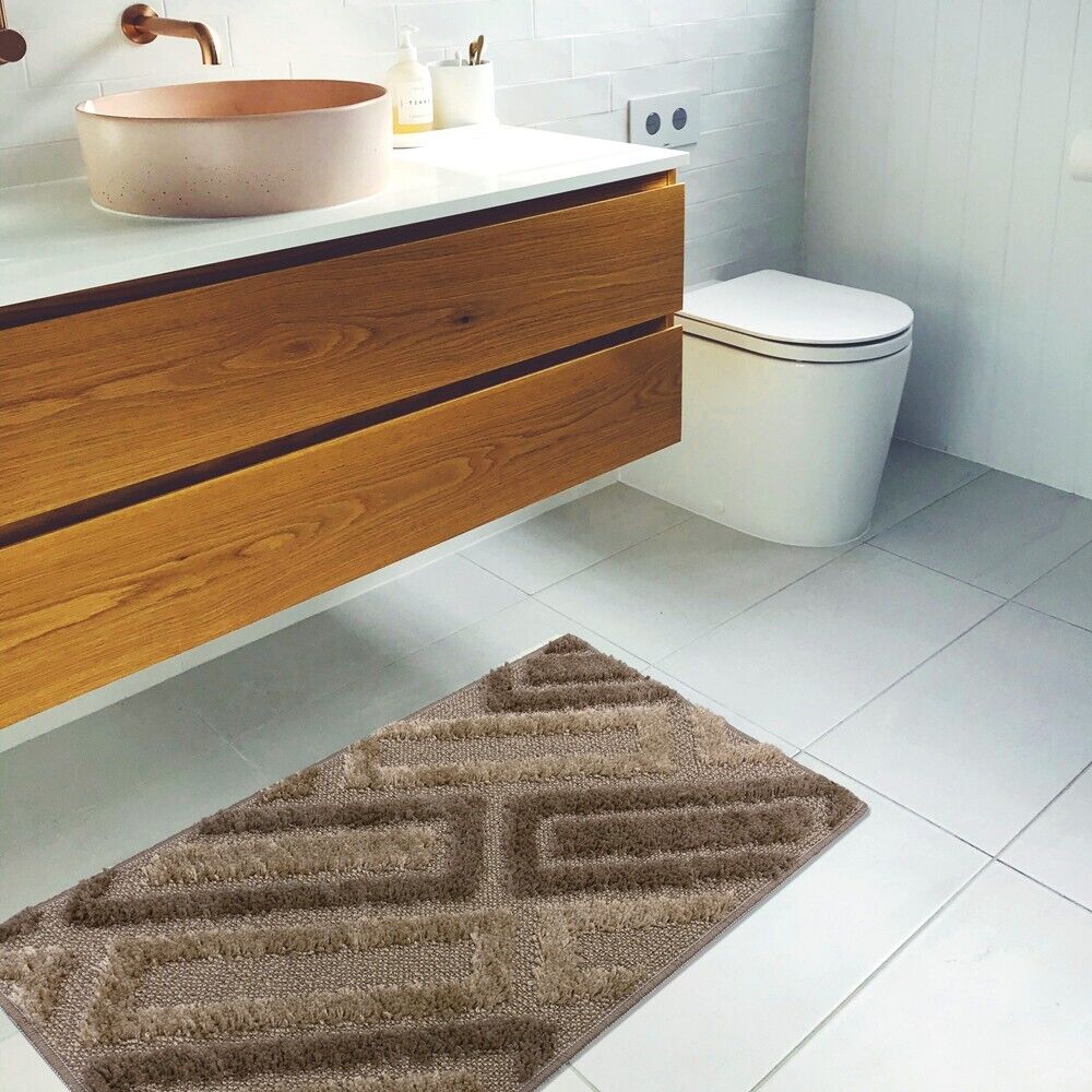 Tappeto Bagno 50x110 Cm Moderno Morbido Soffice Assorbente Asciugapassi Antiscivolo Lavabile Marrone