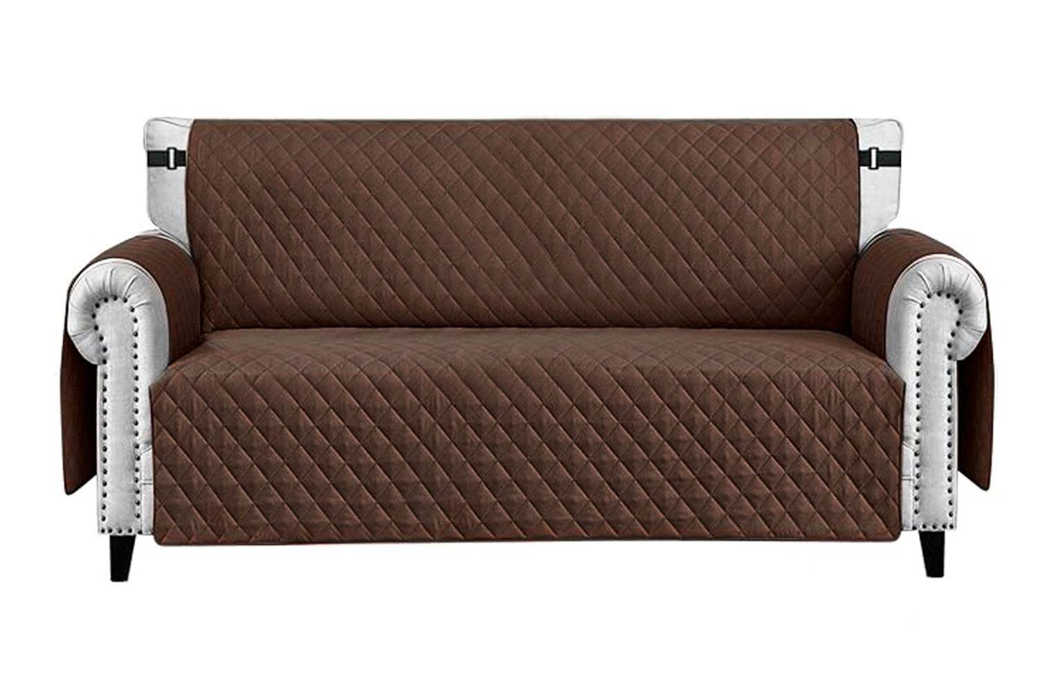 Copridivano Impermeabile Tasche Laterali Proteggi Divano Antimacchia Antiscivolo 4 Posti Marrone