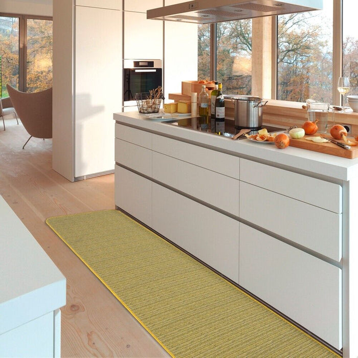 Tappeto Cucina Tinta Unita Striato 54x280 Cm Bordato Assorbente Passatoia Casa Antiscivolo Giallo