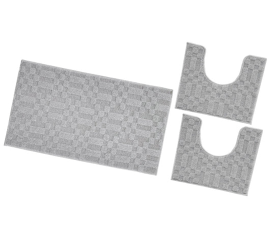 Tappeto Bagno 3D Morbido Assorbente Antiscivolo Lavabile Scendiletto Camera Set 3 Pezzi Grigio