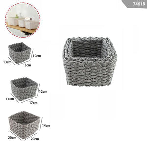 3 CESTINI INTRECCIATI CORDA CESTO PORTA OGGETTI ORGANIZZA CASA QUADRATO 74618