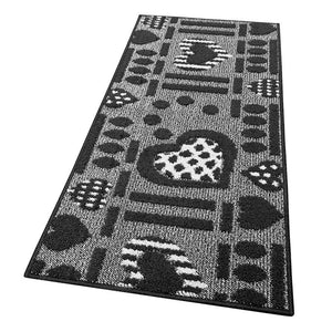 Tappeto Cucina Antiscivolo Cuori 3D Lavabile Moderno Assorbente Grigio 57x270 cm