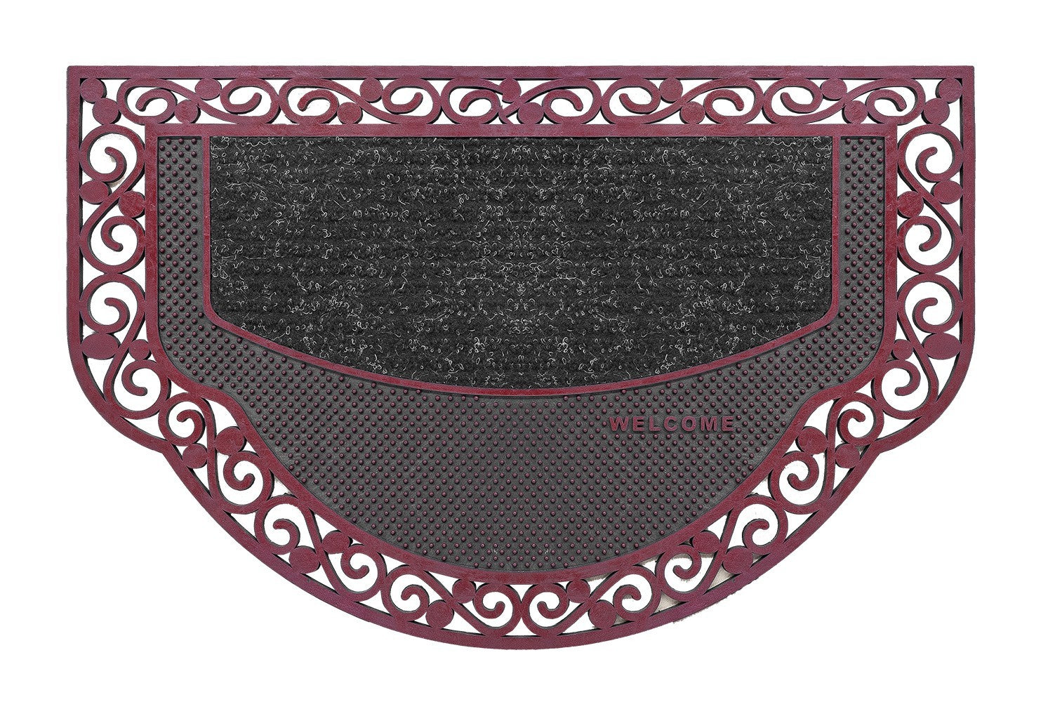 Zerbino Ingresso Semiluna Elegante Welcome Antiscivolo Gomma Robusta Tappeto Assorbente Bordeaux