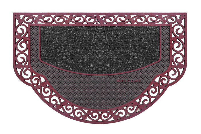 Zerbino Ingresso Semiluna Elegante Welcome Antiscivolo Gomma Robusta Tappeto Assorbente Bordeaux