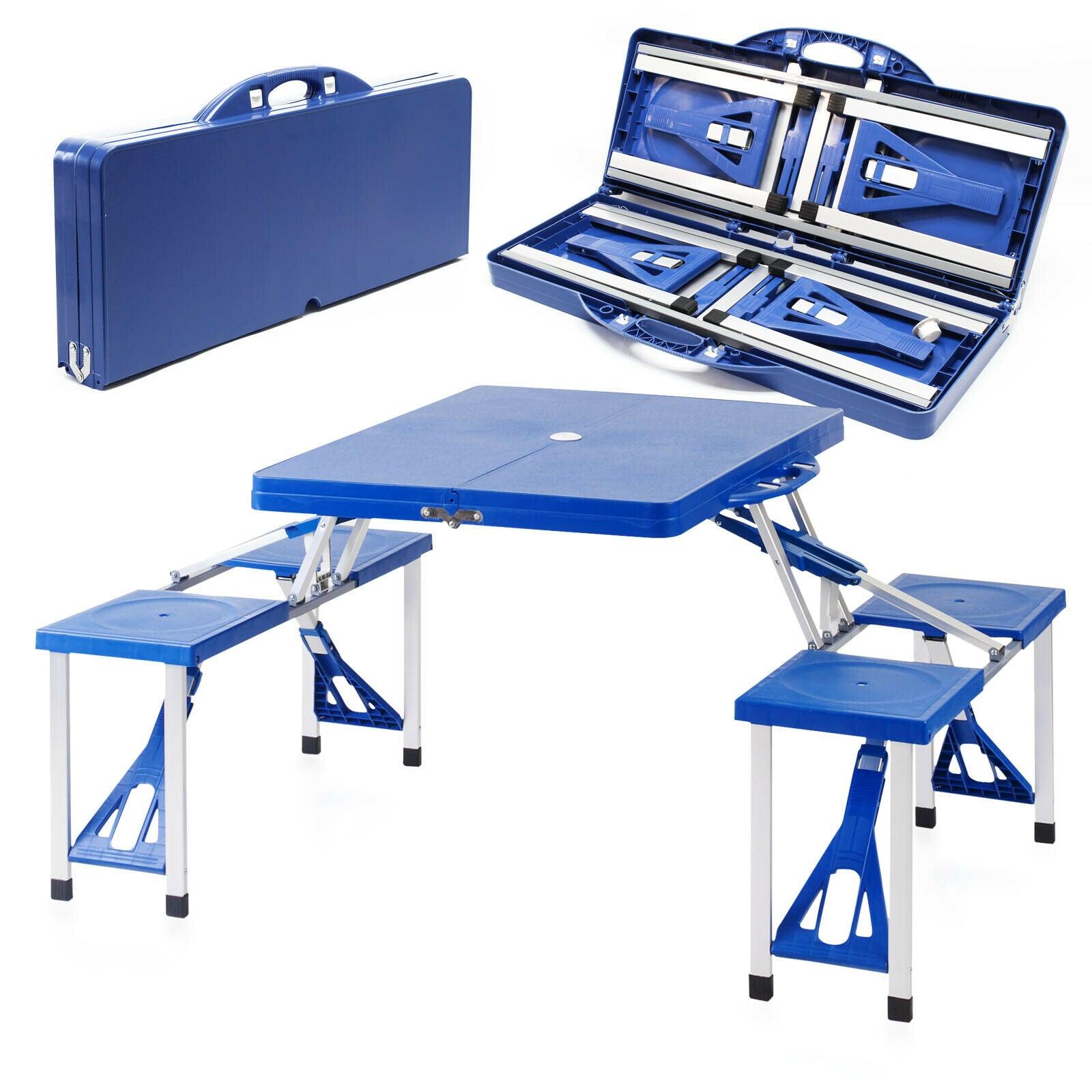 Set tavolo sgabelli da campeggio mobili pieghevoli in alluminio 133 cm giardino esterno 16_0002495