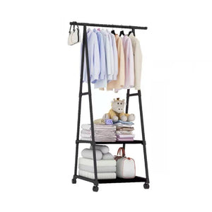 APPENDIABITI TRIANGOLO NERO CON RIPIANI 3 PIANI CASA RUOTE 55X42X160 CM