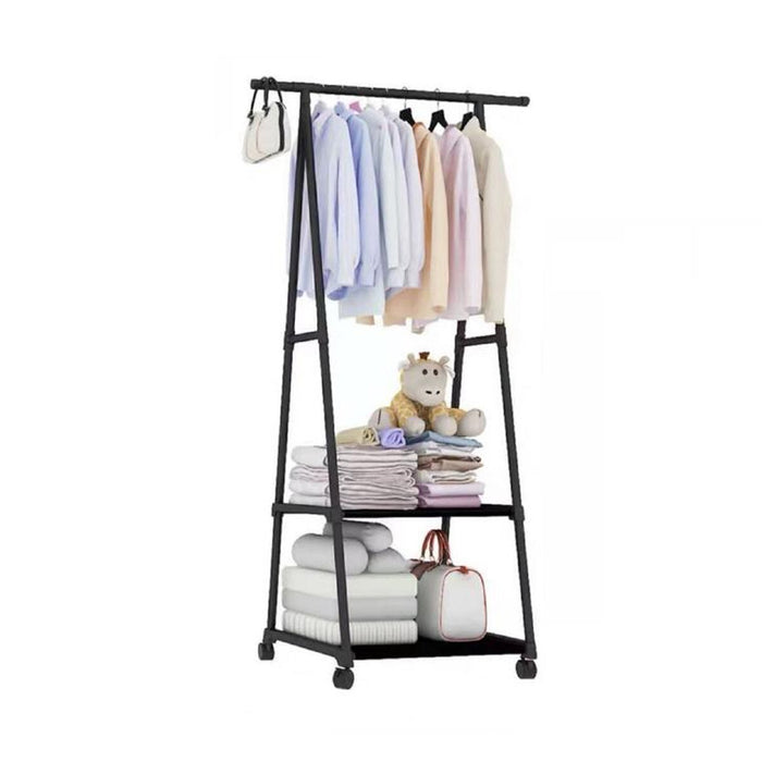 APPENDIABITI TRIANGOLO NERO CON RIPIANI 3 PIANI CASA RUOTE 55X42X160 CM