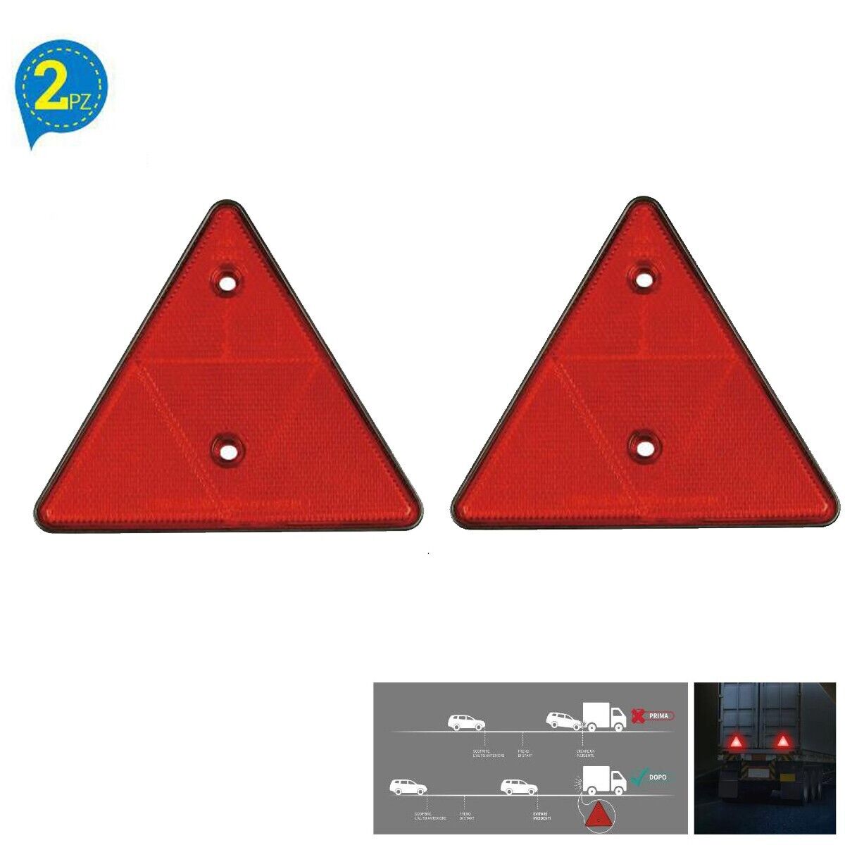 RIFLETTORE CATARIFRANGENTE TRIANGOLO TRIANGOLARE ROSSO PER RIMORCHI ROULOTTE 2PZ