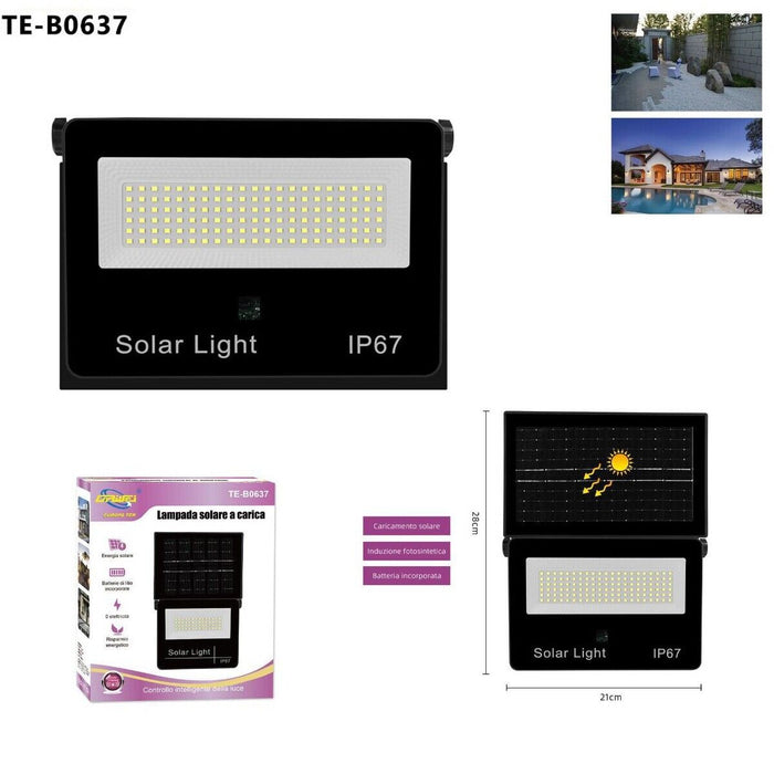 FARO LED FARETTO PANNELLO SOLARE CREPUSCOLARE IP67 126  LED ESTERNO TE-B0637