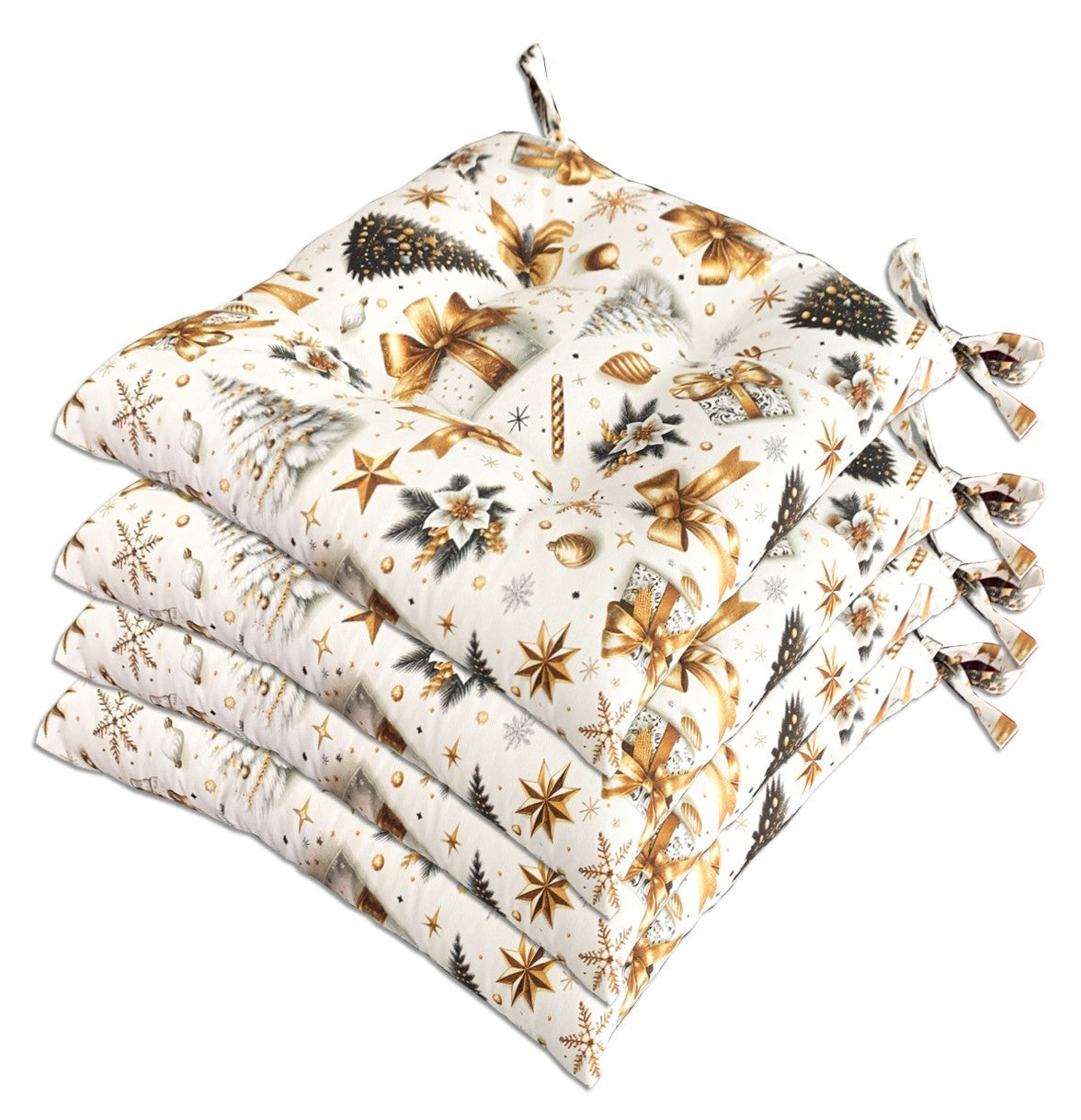 Set 4 Cuscini Sedia Natalizi Cotone Morbidi Universali Coprisedia Natale Imbottitura Ovatta Dis A