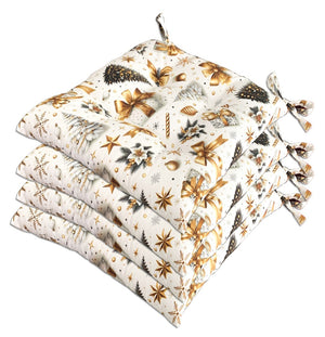 Set 4 Cuscini Sedia Natalizi Cotone Morbidi Universali Coprisedia Natale Imbottitura Ovatta Dis A