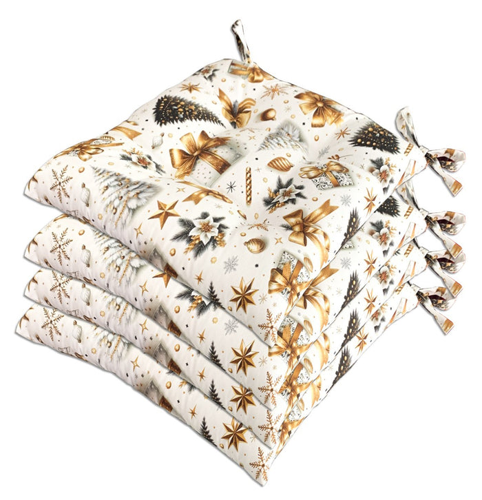 Set 4 Cuscini Sedia Natalizi Cotone Morbidi Universali Coprisedia Natale Imbottitura Ovatta Dis A
