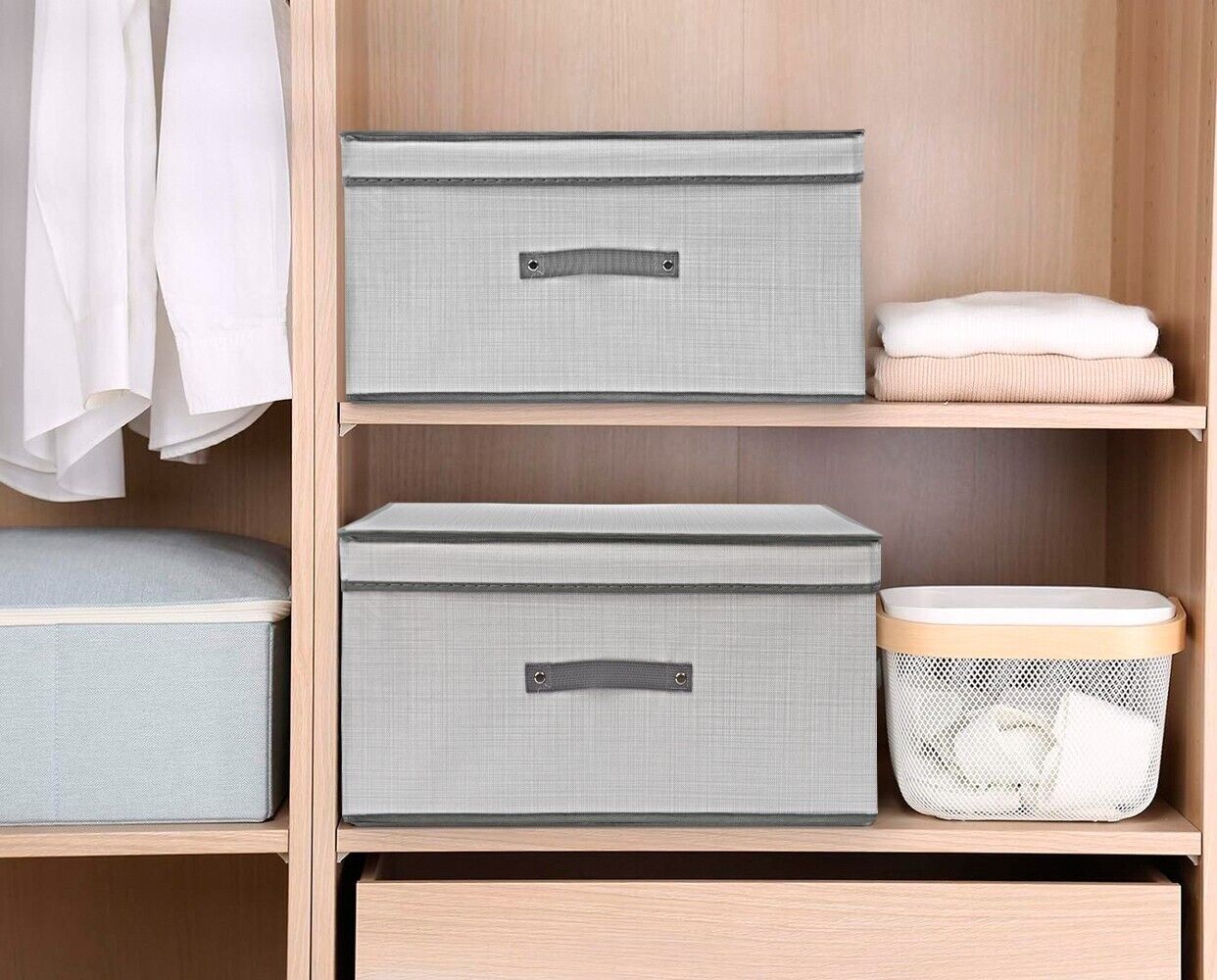 Scatola Salvaspazio Tessuto Rigida 30x28x15 cm Pieghevole Contenitore Vestiti Abiti Grigio