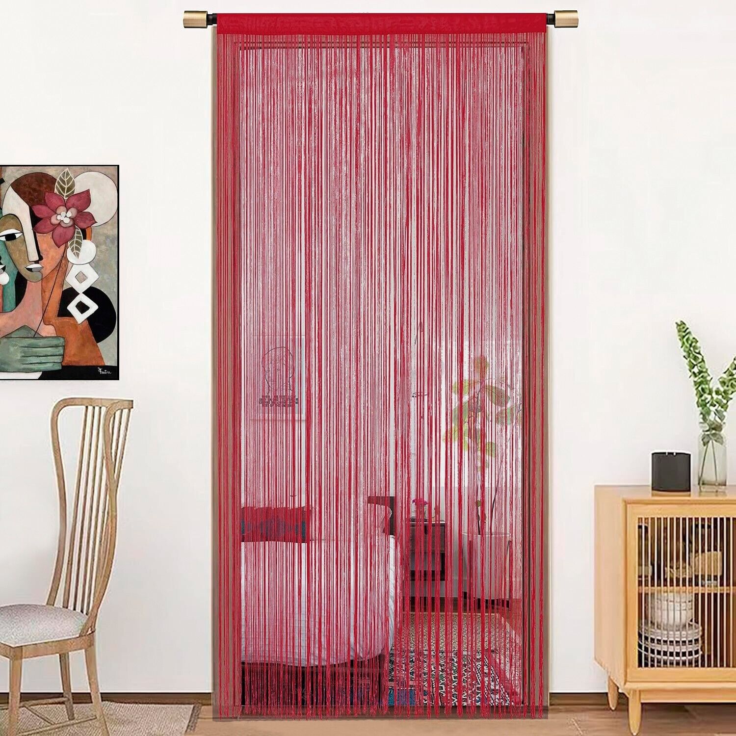 Tenda a Fili Elegante Per Porte Finestre Pannello 100x200 Cm Divisorio Camere Stanze Ambienti Bordeaux