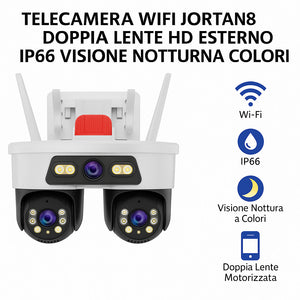 TELECAMERA WIFI JORTAN 8 DOPPIA LENTE HD ESTERNO IP66 VISIONE NOTTURNA COLORI