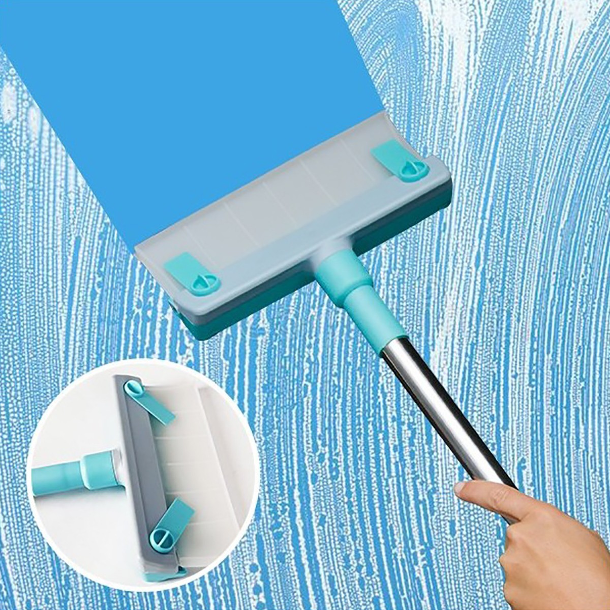 LAVAVETRI MICROFIBRA ASTA SILICONE PULIZIA FINESTRE VETRI SUPERFICI LISCE CASA