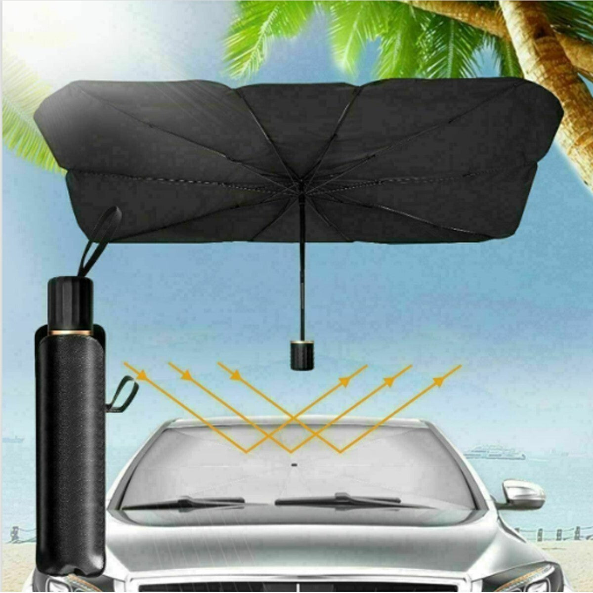 PARASOLE PER AUTO PARABREZZA ANTERIORE PIEGHEVOLE 140X80 CM OMBRELLO PORTATILE