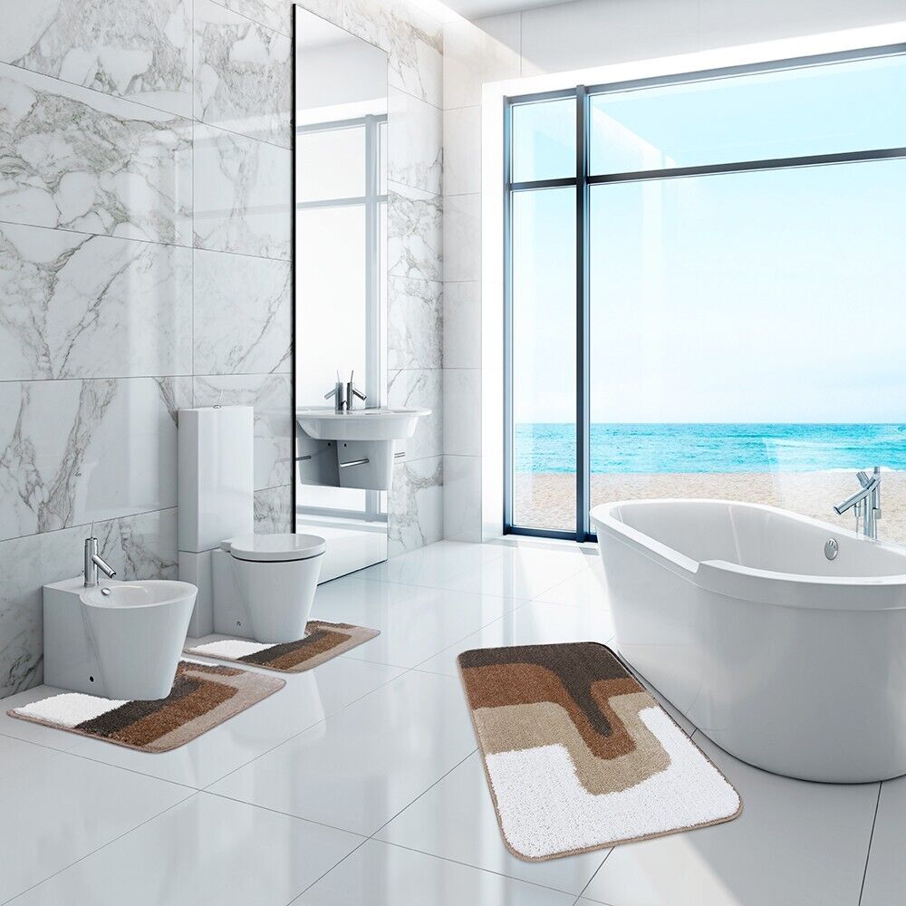 Tappeto Bagno 50x80 Cm Doccia Scendiletto Pelo Raso Morbido Assorbente Antiscivolo Lavabile Marrone