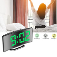 SVEGLIA DIGITALE DISPLAY LED CURVO OROLOGIO TAVOLO COMODINO SPECCHIATO DD-1209
