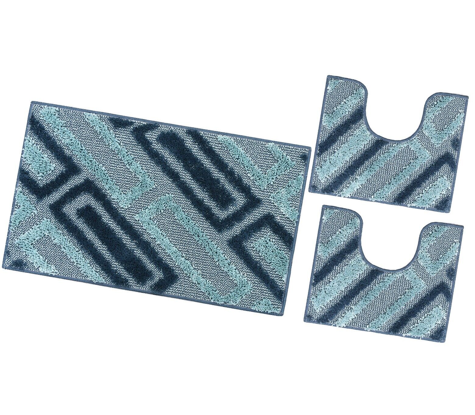 Tappeto Bagno Moderno Parure Set 3 Pezzi Soffice Shaggy Assorbente Antiscivolo Lavabile Blu