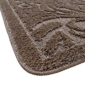 Tappeto Bagno Damascato Parure Marrone Morbido Soffice Assorbente Antiscivolo Lavabile