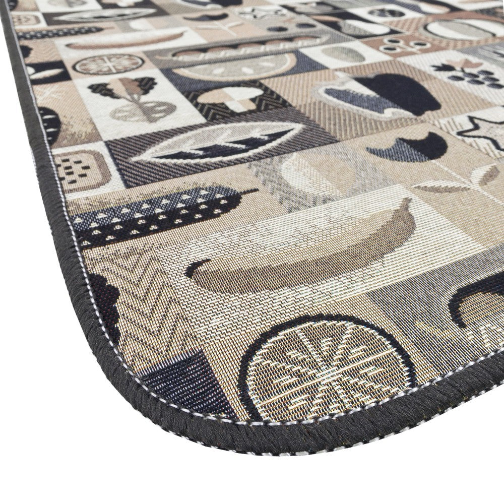 Tappeto Cucina Assorbente Bordato Antiscivolo Frutta e Verdura Passatoia Lavabile 52x240 Cm Nero