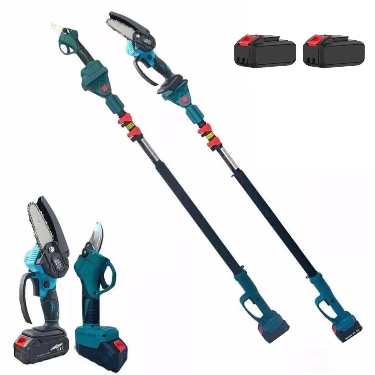 KIT POTATURA MINI MOTOSEGA 6" FORBICE CESOIA A BATTERIA 48V CON ASTA TELESCOPICA