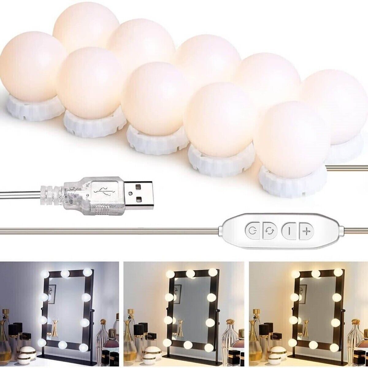 LUCI DA SPECCHIO TRUCCO STILE HOLLYWOOD KIT 10PZ LAMPADINE LED DIMMERABILI