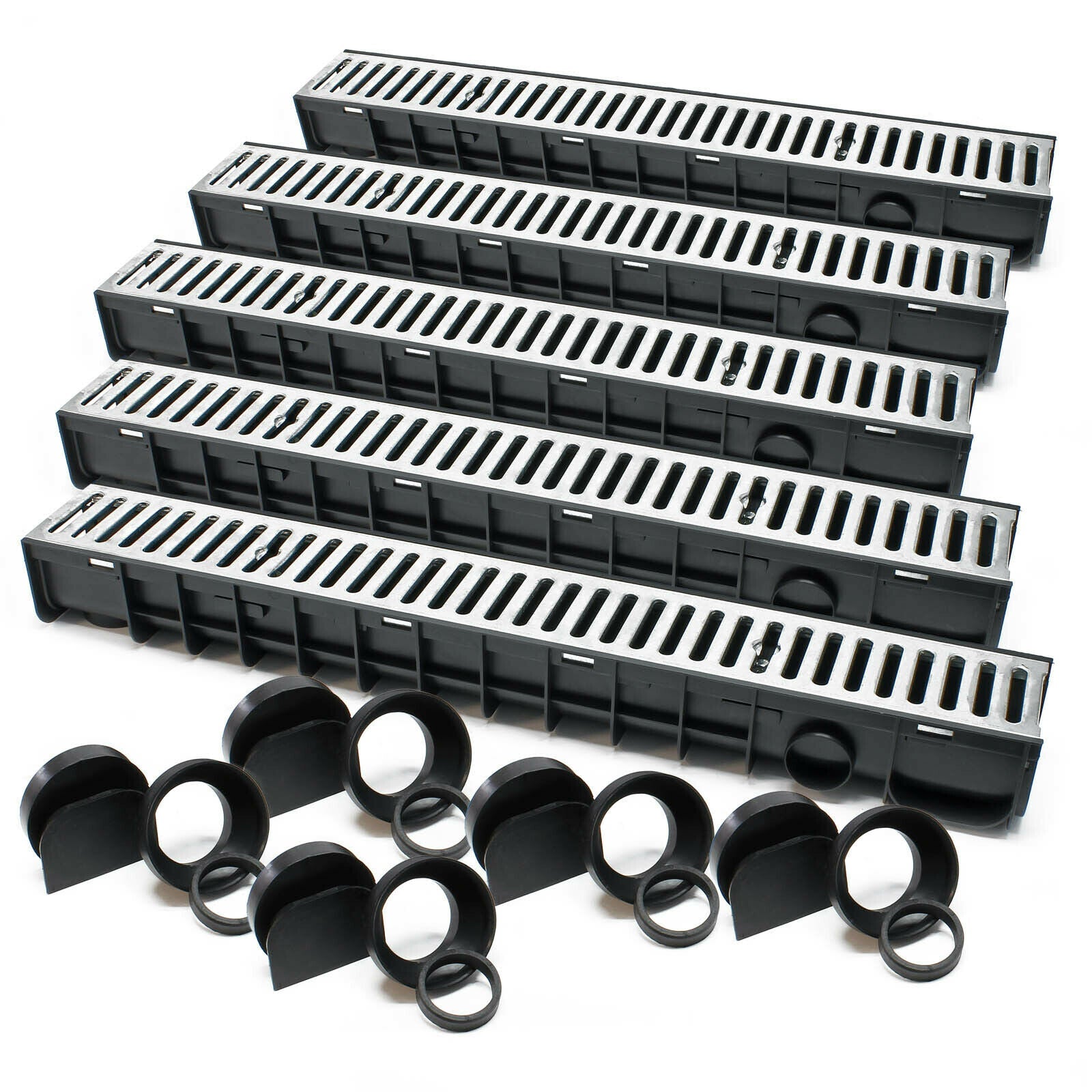 Set 5 grondaie da 1 mt copertura griglia 1,5 ton ghisa drenaggio evacuazione acque reflue 16_0001701