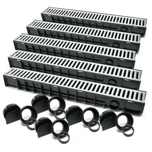 Set 5 grondaie da 1 mt copertura griglia 1,5 ton ghisa drenaggio evacuazione acque reflue 16_0001701