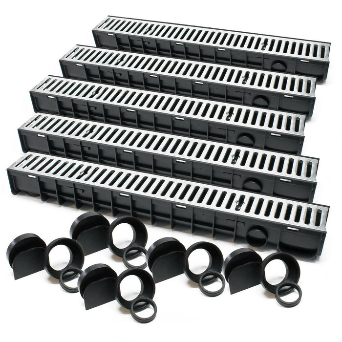 Set 5 grondaie da 1 mt copertura griglia 1,5 ton ghisa drenaggio evacuazione acque reflue 16_0001701