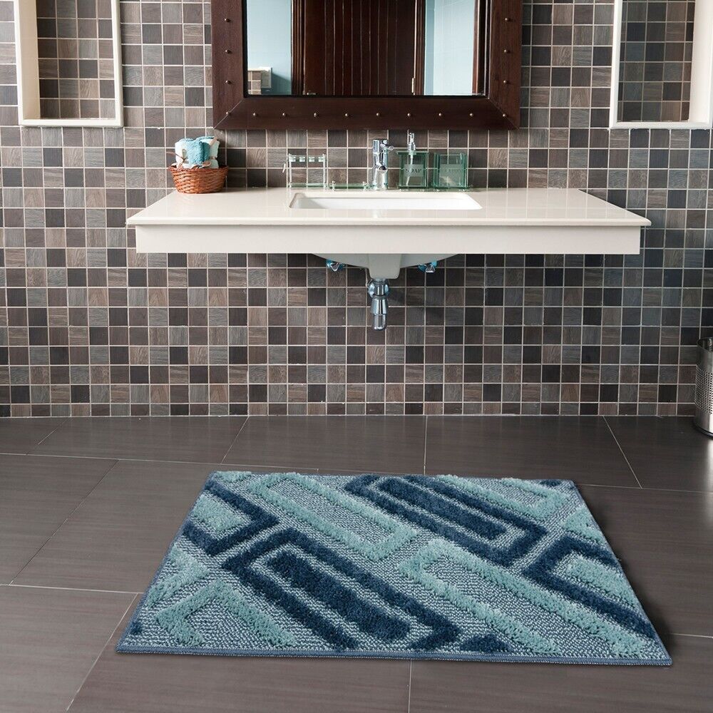 Tappeto Bagno 50x80 Cm Moderno Morbido Soffice Assorbente Asciugapassi Antiscivolo Lavabile Blu