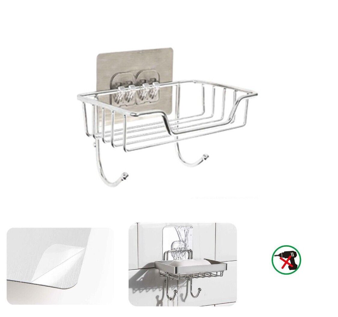 PORTA SAPONETTA CON GANCI PORTASAPONE SAPONE SUPPORTO ARREDO CASA ADESIVO 03488