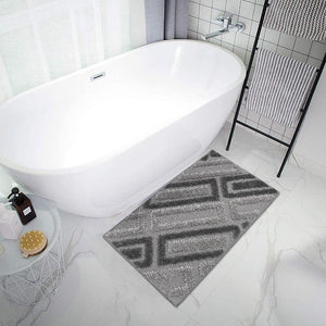 Tappeto Bagno 50x110 Cm Moderno Morbido Soffice Assorbente Asciugapassi Antiscivolo Lavabile Grigio