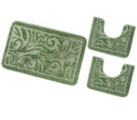 Tappeto Bagno Damascato Parure Verde Morbido Soffice Assorbente Antiscivolo Lavabile