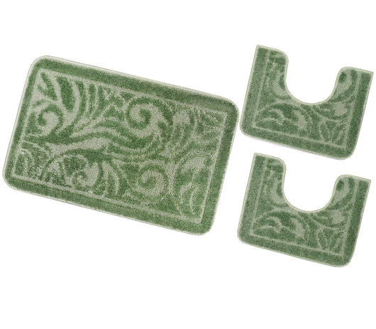 Tappeto Bagno Damascato Parure Verde Morbido Soffice Assorbente Antiscivolo Lavabile