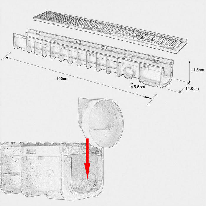 Set 5 grondaie da 1 mt copertura griglia 1,5 ton ghisa drenaggio evacuazione acque reflue 16_0001701