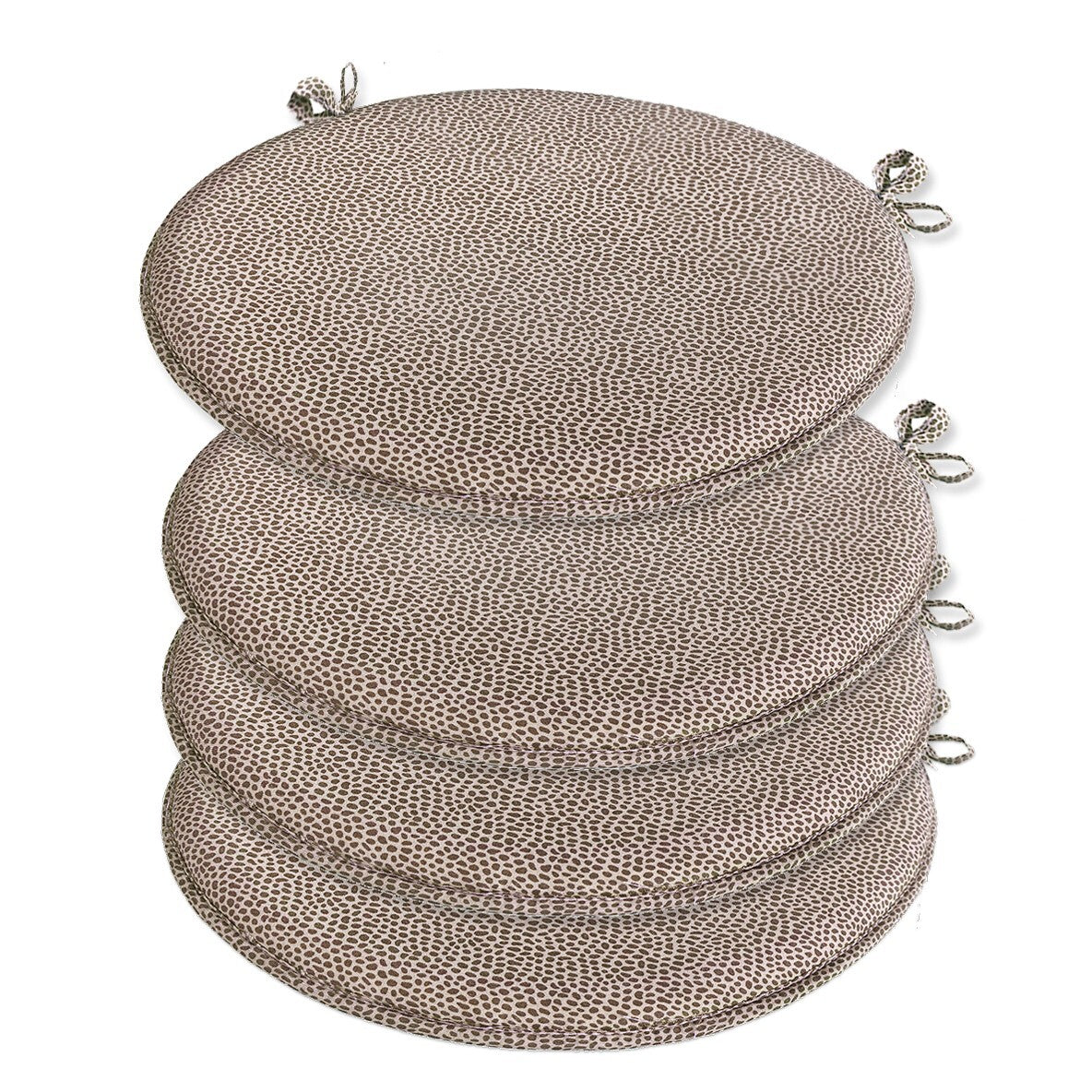 Set 4 Cuscini Sedia Maculati Rotondi Cotone Con Lacci Lavabili Morbidi Coprisedia Tondo Marrone