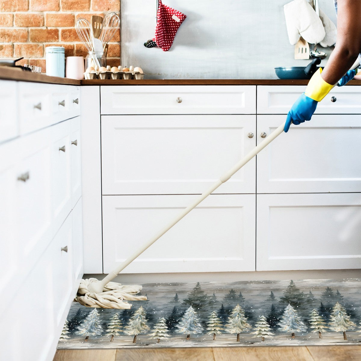 Tappeto Cucina Natale Pvc 51x300 cm Antimacchia Passatoia Antiscivolo Antisfilo Lavabile Dis_NB