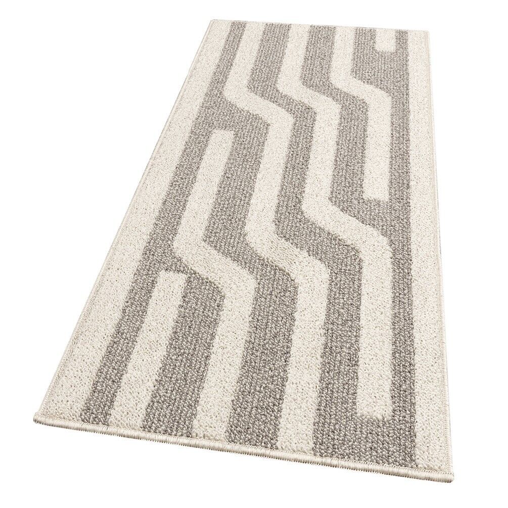 Tappeto Cucina A Righe 50x80 Cm 3D Morbido Bordato Passatoia Ingresso Assorbente Antiscivolo Beige