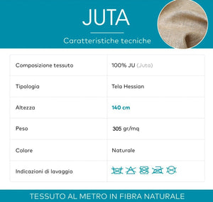 Juta Tessuto Tela Yuta 140x1500 Cm Fibra Naturale 305 GR/m² Decorazioni Casa Rivestimenti Bricolage