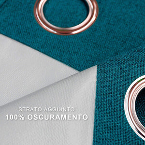 Tenda 100% Oscurante Porta Finestra 1 Pannello 140x280 Cm Isolante Termica Coprente Blu Petrolio