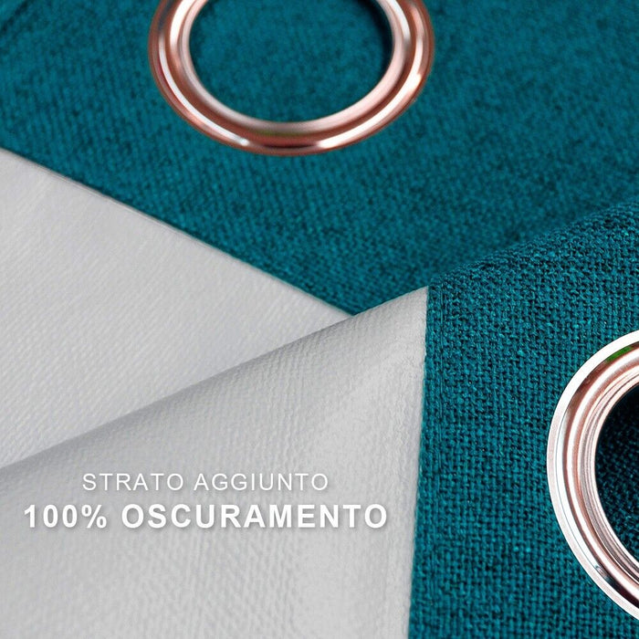 Tenda 100% Oscurante Porta Finestra 1 Pannello 140x280 Cm Isolante Termica Coprente Blu Petrolio