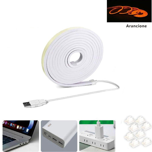 STRISCIA LED FLESSIBILE PER GANCI BINARIO SOFFITTO SCRITTA USB LUCE ARANCIONE
