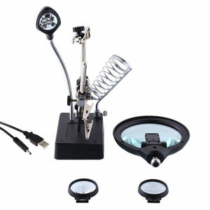 LENTE INGRANDIMENTO SALDATURA RIPARAZIONE 5 LED AUSILIARIA MOLLETTA USB TE800