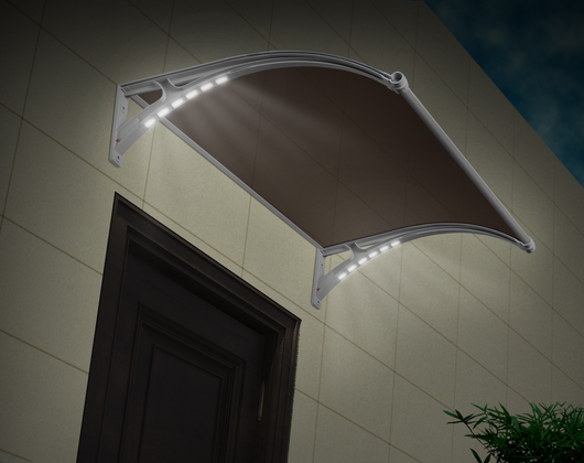 Pensilina A Led Integrata Nei Bracci 100X150Cm Struttura In Abs Colore Nero E Copertura In Policarbonato Trasparente