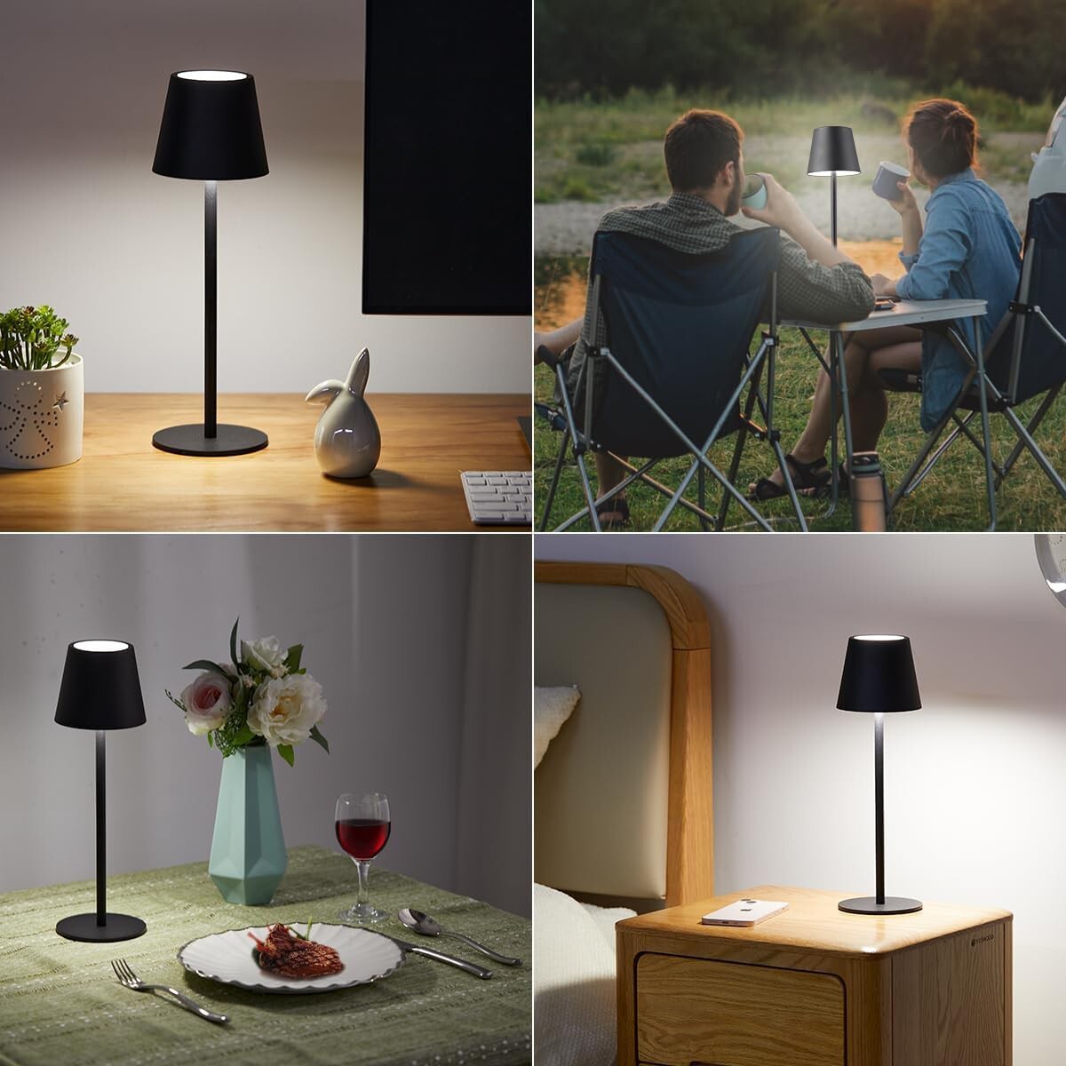 Lampada Touch Led Regolabile Tavolo Abat Jour Comodino Scrivania No Fili Ricaricabile Usb Nera